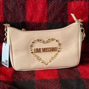 Love Moschino Beige Shoulder Bag with Gold Heart Detail